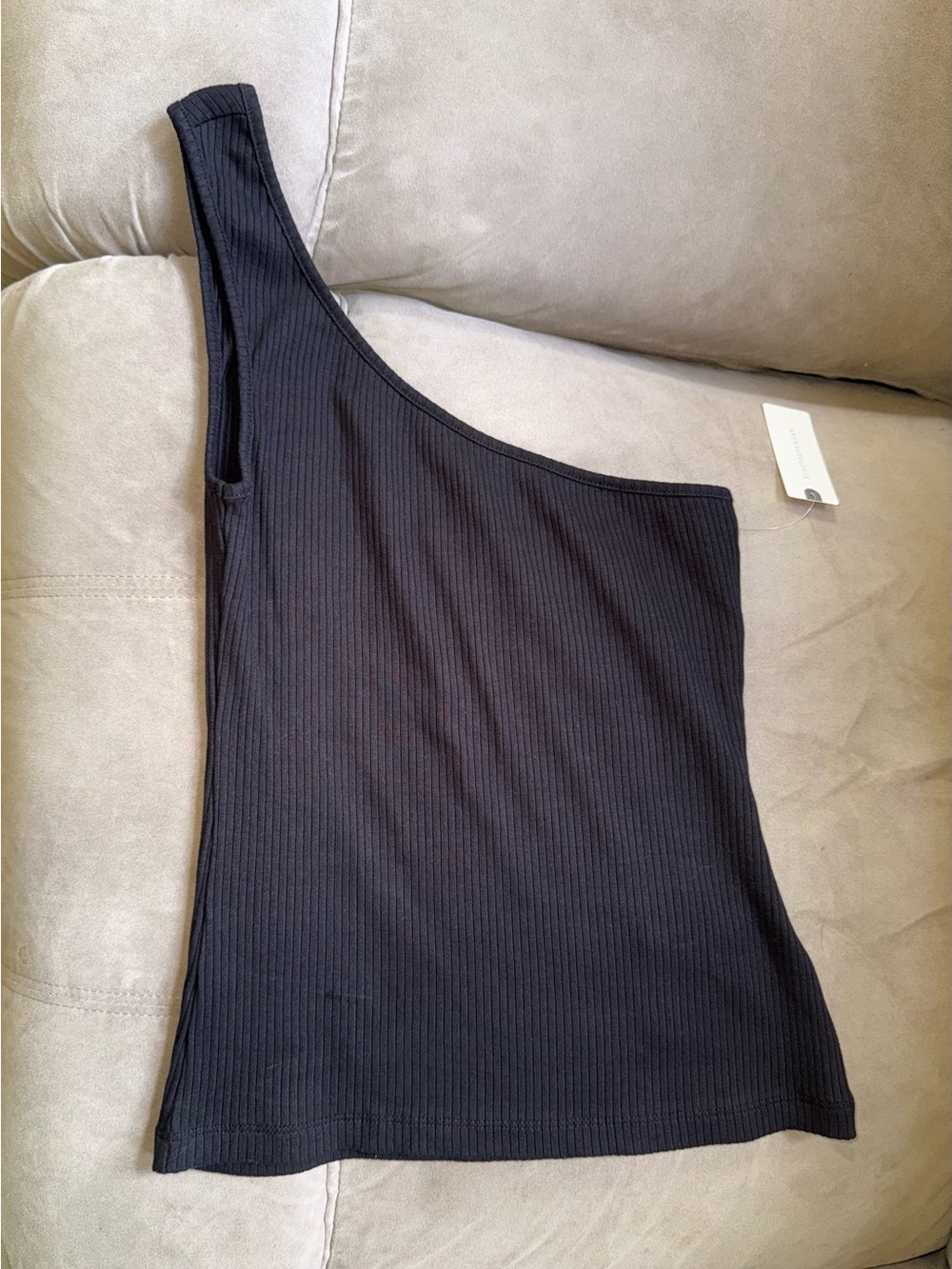 Anthropologie Black One-Shoulder Ribbed Tank NWT